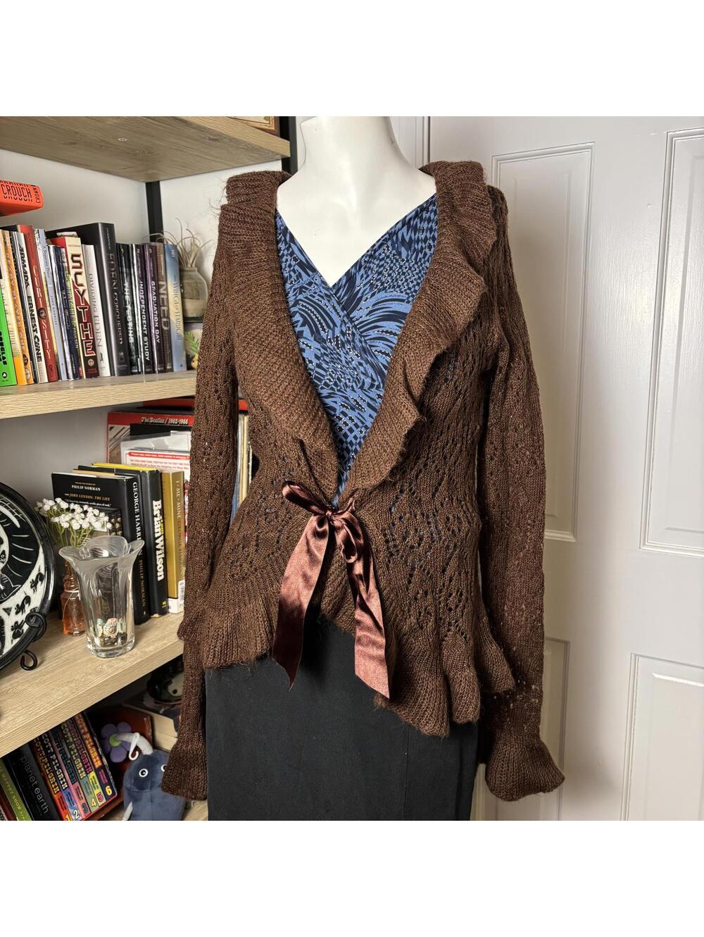 Next Era S y2k Brown Loose Knit Tie Cardigan